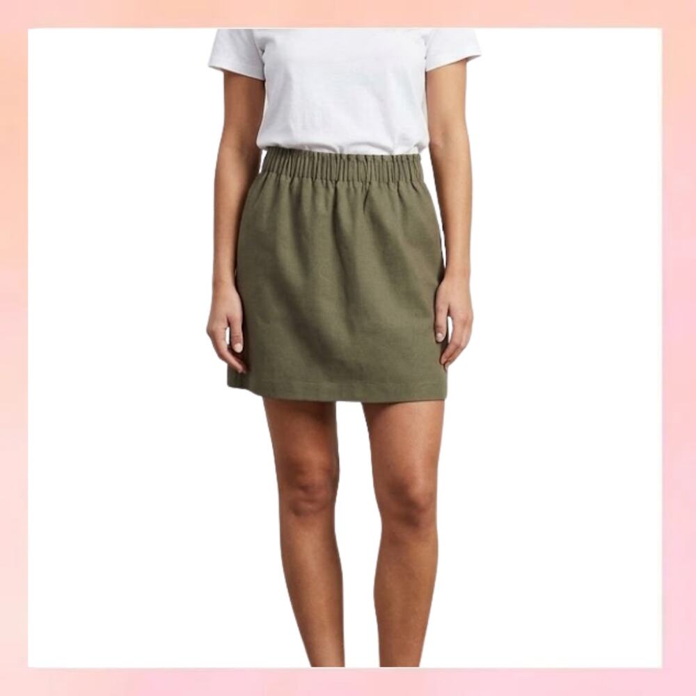 J.Crew Olive Green Elastic Waist Pull On Mini Skirt Pockets Size 4
